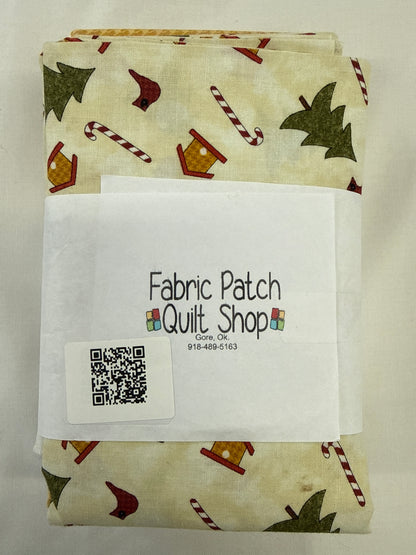 3 yard quilt kit Christmas green, gold, cream background snowman