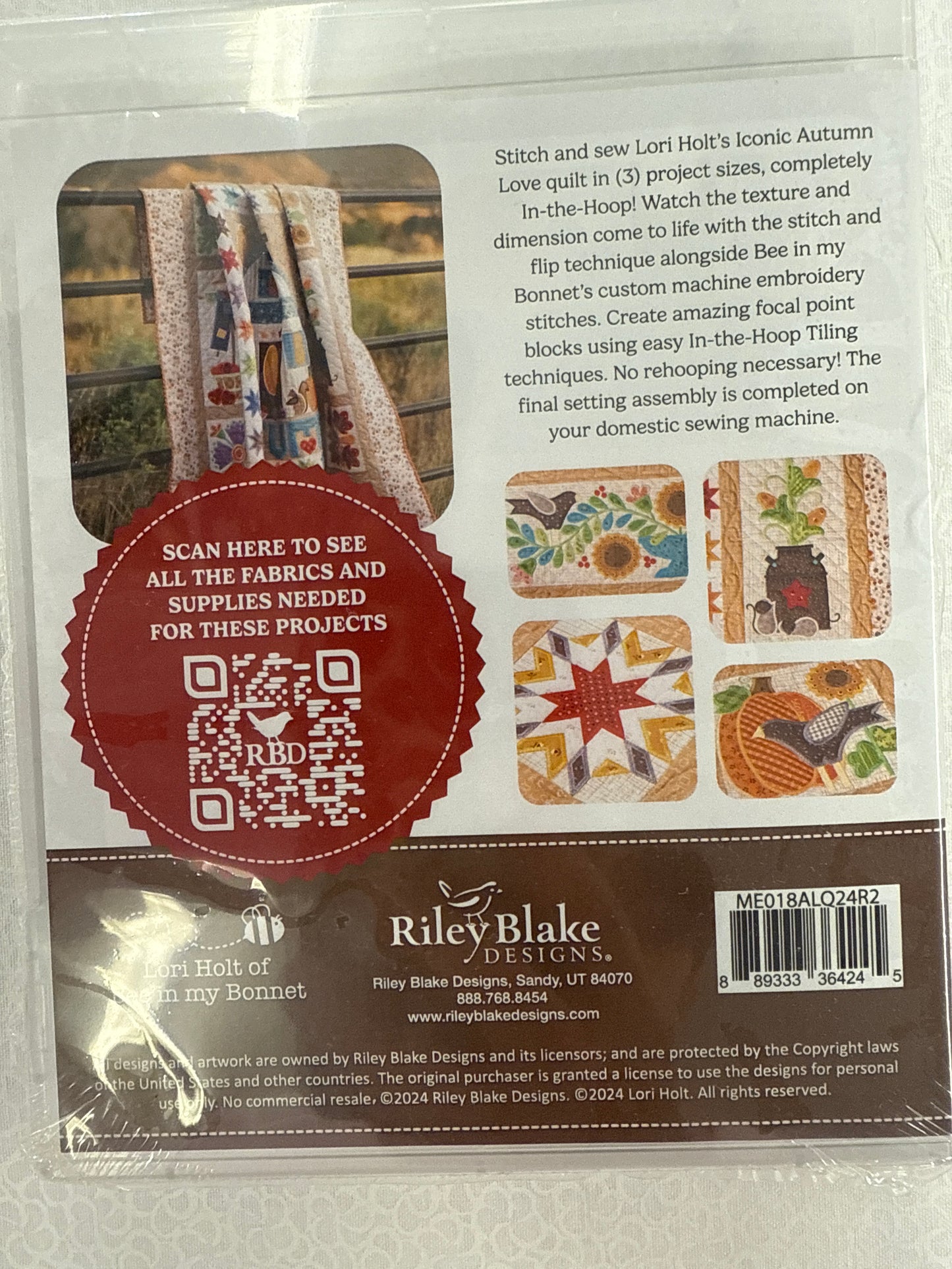 Autumn love quilt by Lori Holt Embroidery CD