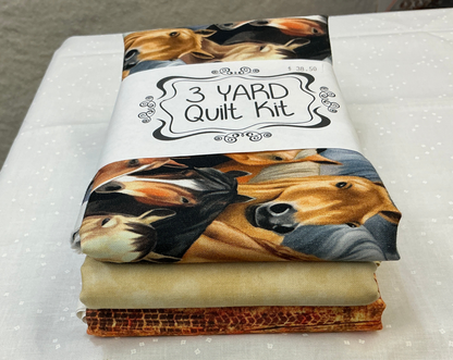 3 yard quilt kit - western, horses, tan and rust
