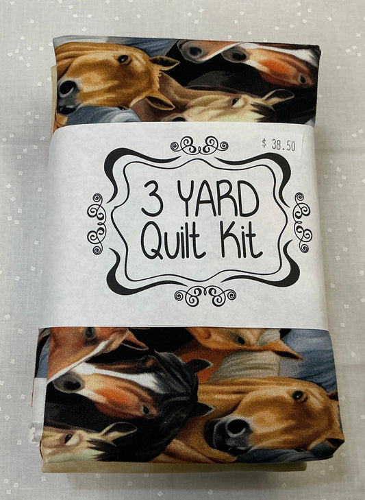 3 yard quilt kit - western, horses, tan and rust