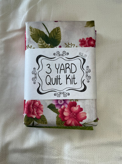 3 yard quilt kits-white background purple and pink floral