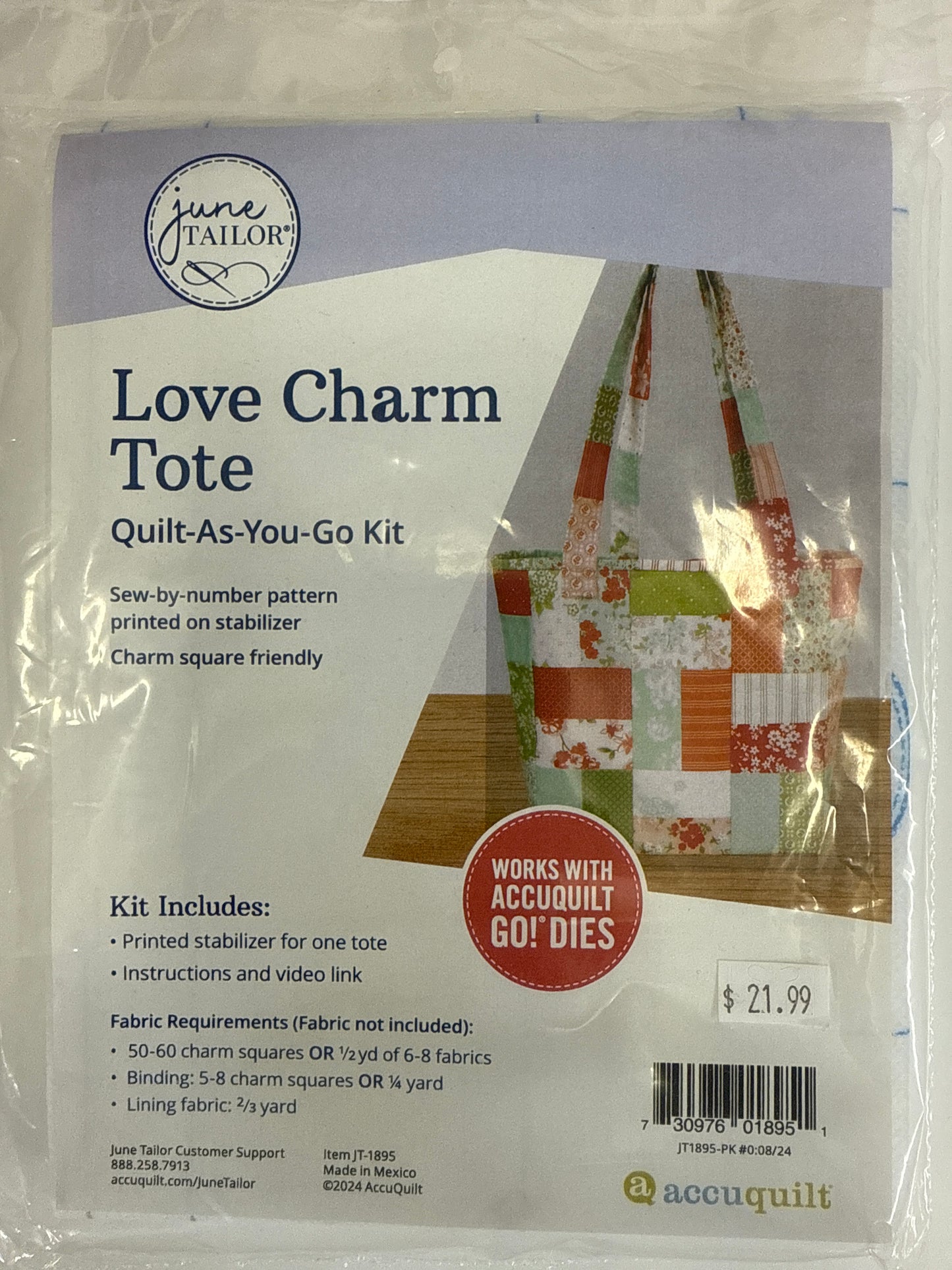 June Tailor Love Charm Tote quilt as you go kit