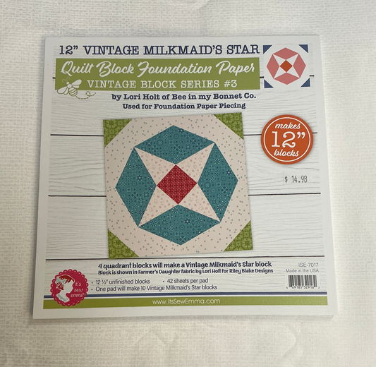 12” Vintage Milkmaids Star Quilt Block