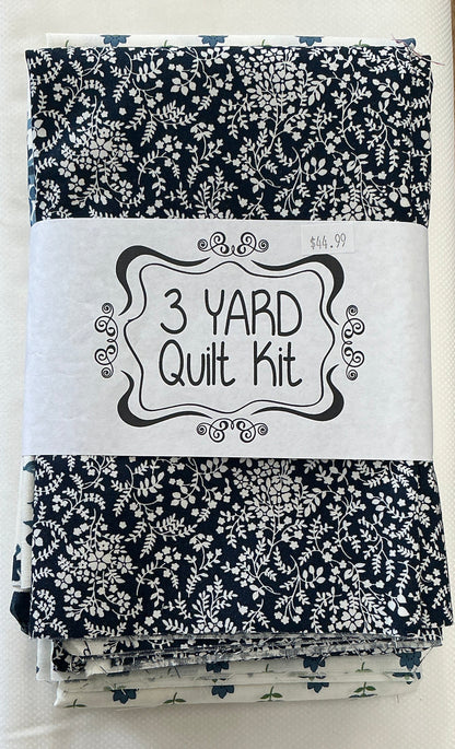 3 yard quilt kits-Floral Blue & White 1