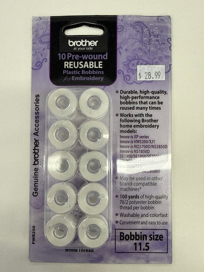 Brother pre-wound reusable plastic bobbins