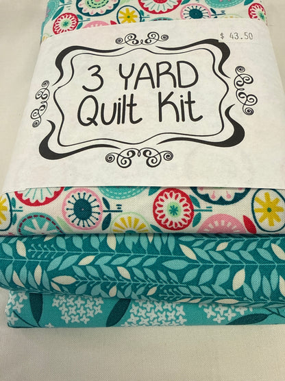 3 yard quilt kit, teal flowers