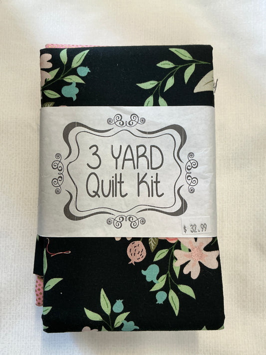 3 yard quilt kits~black background pink floral