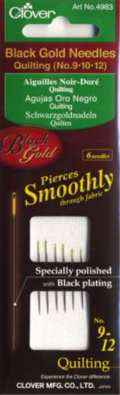 Clover Black Gold Quilting Needle Sizes 9 - 12 6ct