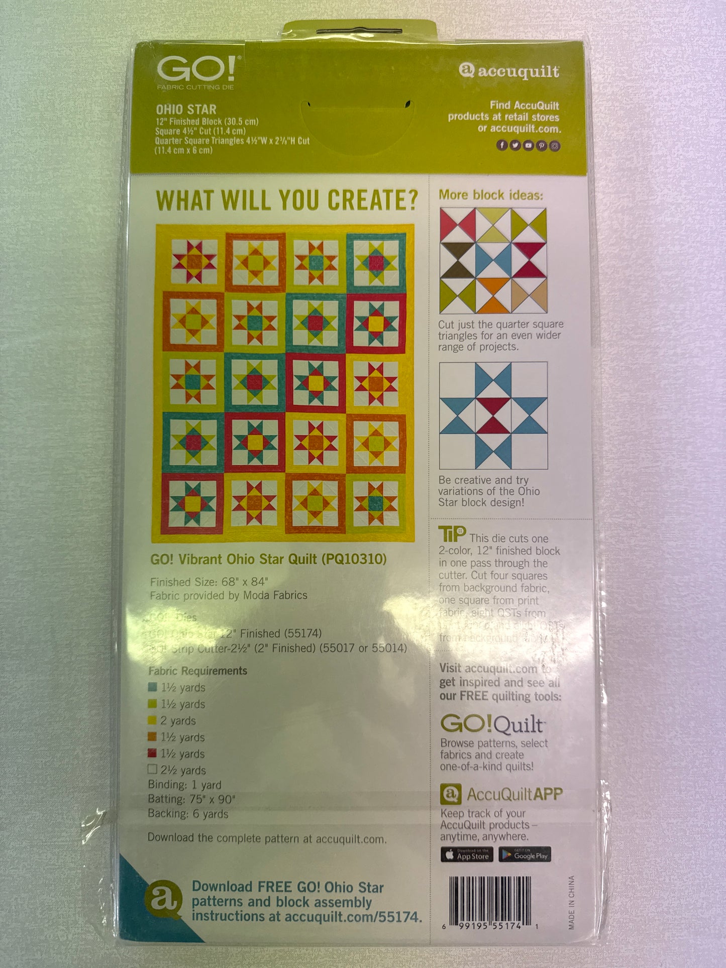 Ohio Star AccuQuilt Die 12” finished block