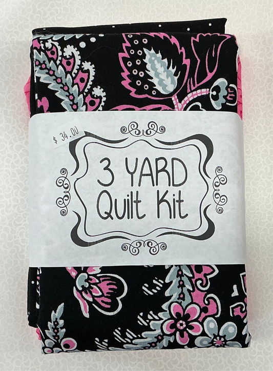 3 yard quilt kit black & pink floral