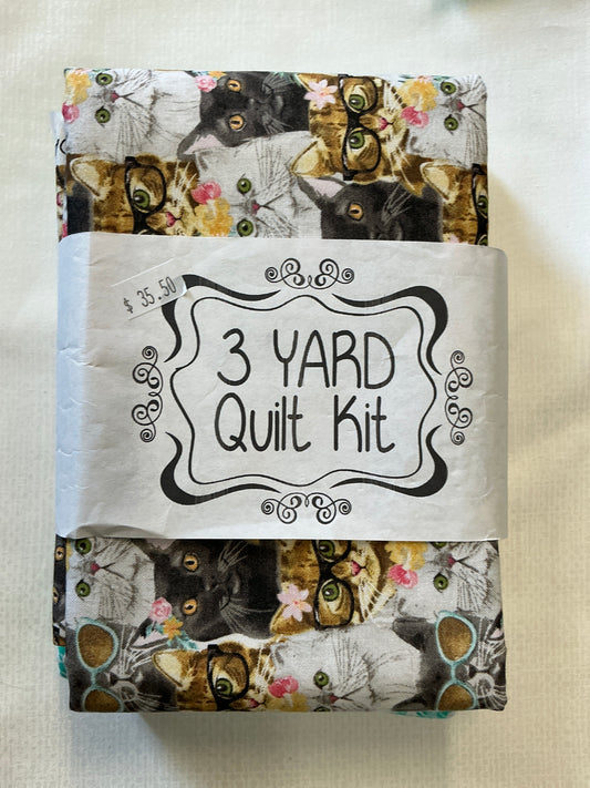3 yard Quilt Kit Cats with Glasses