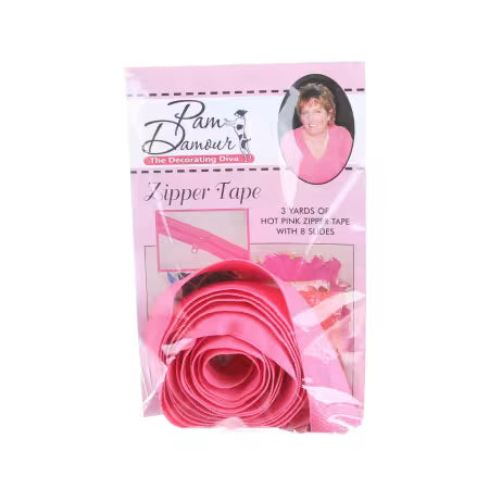 3 yards of Reversible Coil Zipper Tape with 8 Slides Hot Pink