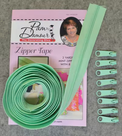 3 yards of Reversible Coil Zipper Tape with 8 Slides Mint