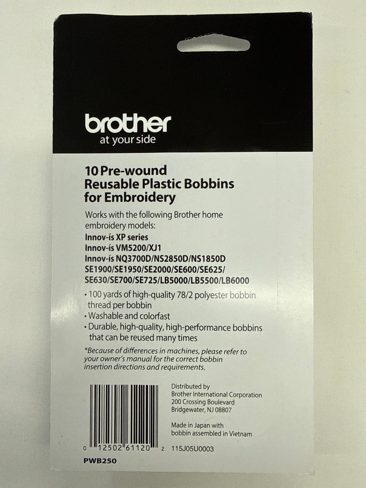 Brother pre-wound reusable plastic bobbins