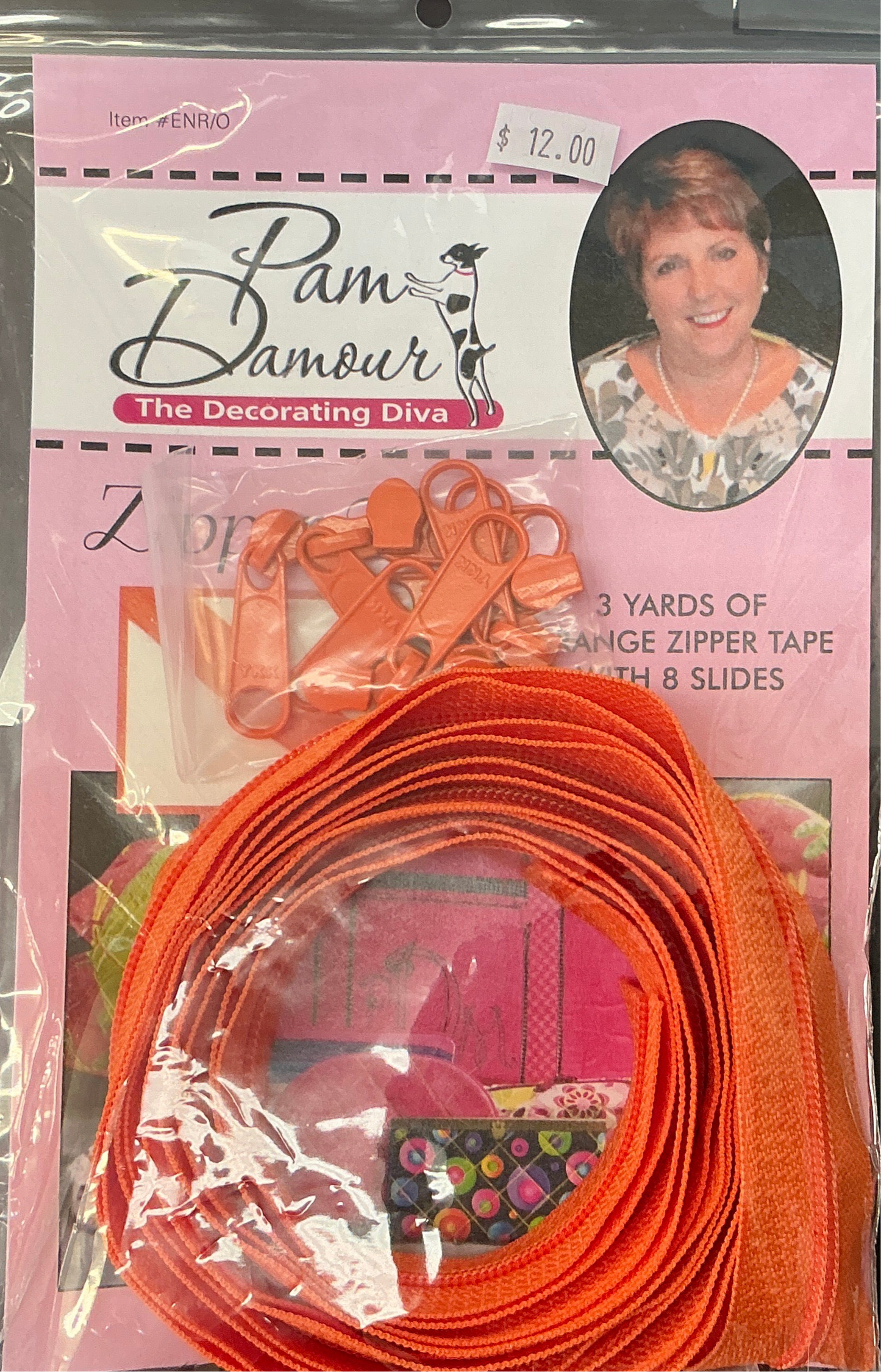 3 yards Reversible coil zipper tape with 8 slides Orange