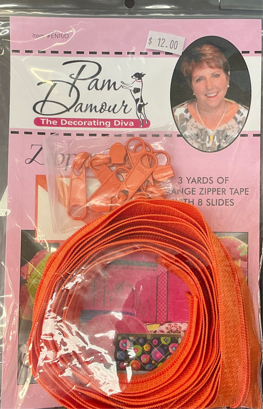 3 yards Reversible coil zipper tape with 8 slides Orange