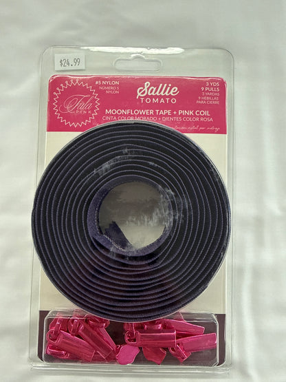 Sallie Tomato Moonflower Purple Tape + Zipper
