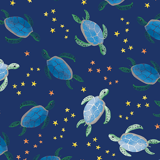 Benartex Swim With Me Sea Turtles Navy Fabric