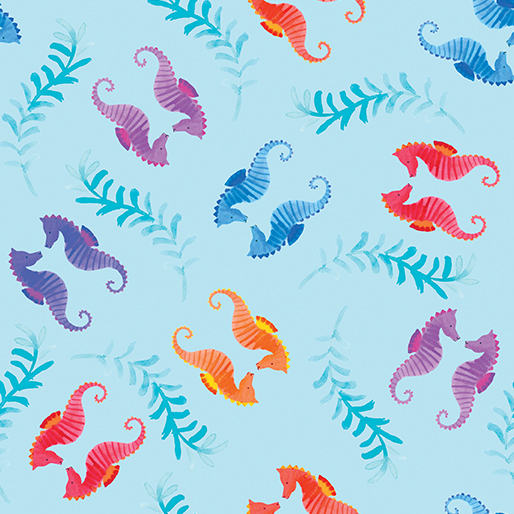 Benartex Swim With Me Seahorses Light Blue Fabric