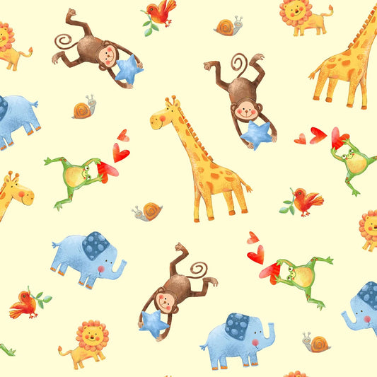Wee Ones Allover Animals Cream by Oasis Fabrics