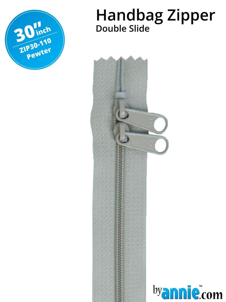 Pewter 30" Handbag Zippers - Double-slide