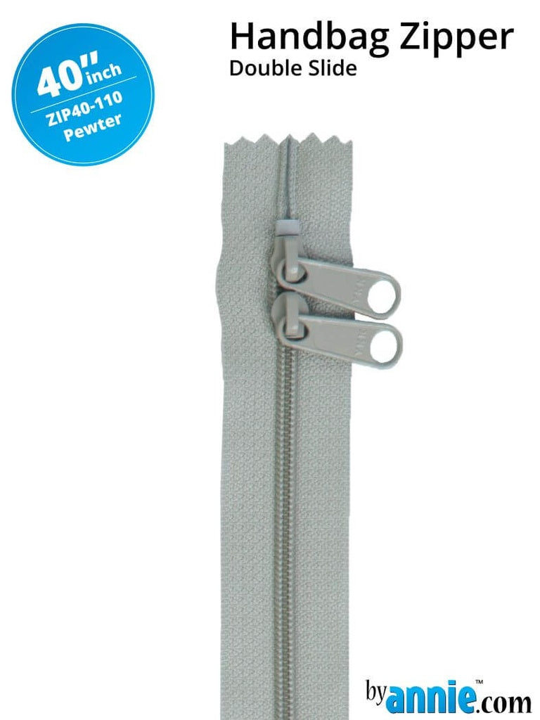 40" Handbag Zippers - Double Slide Pewter