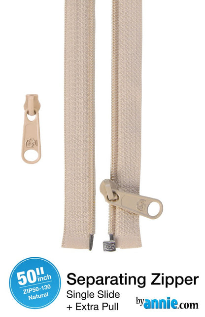 50" Separating Zipper + Extra slide - Natural
