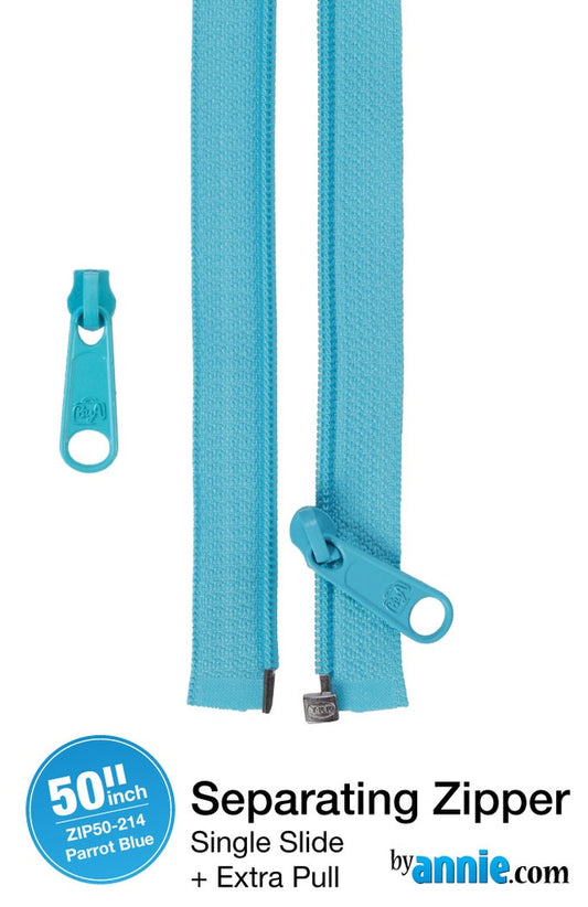 50" Separating Zipper + Extra slide - Parrot Blue