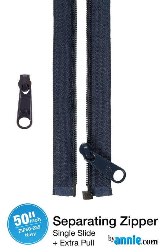 50" Separating Zipper + Extra slide - Navy