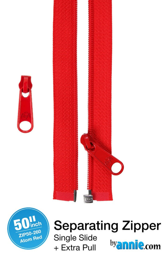 50" Separating Zipper + Extra slide Atom Red