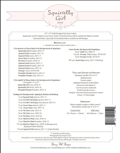 Squirrelly Girl Bunny Hill Designs Applique pattern