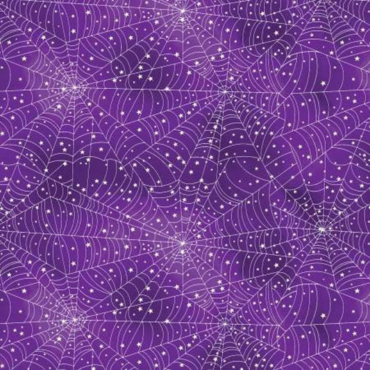 Benartex Glow-O-Ween Glowing Webs Purple Cotton Fabric