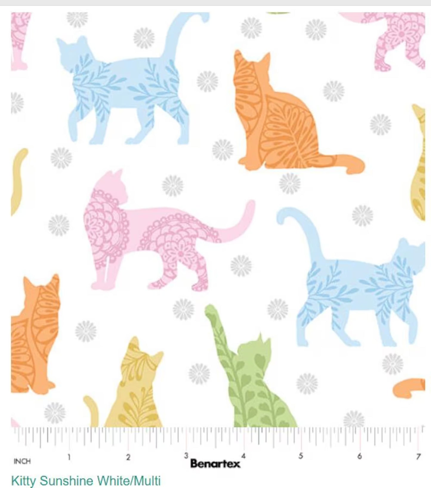 Benartex Cozy Cats Kitty Sunshine White Multi