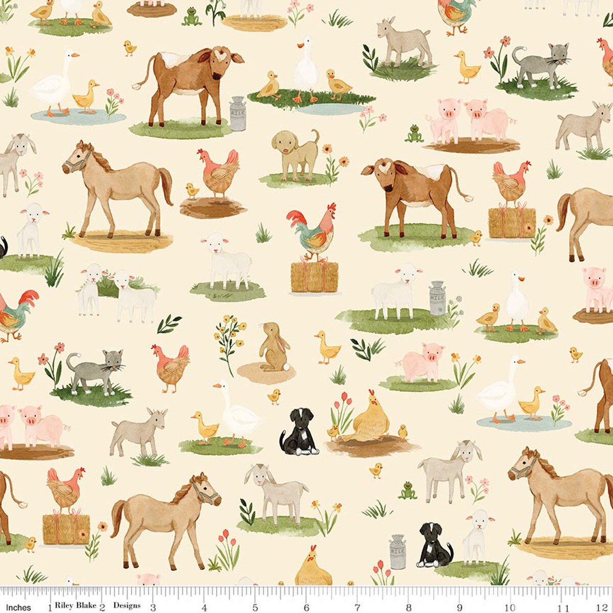 Riley Blake C17941 - Cream  Lil' Farm friends by Kelsey Carlson