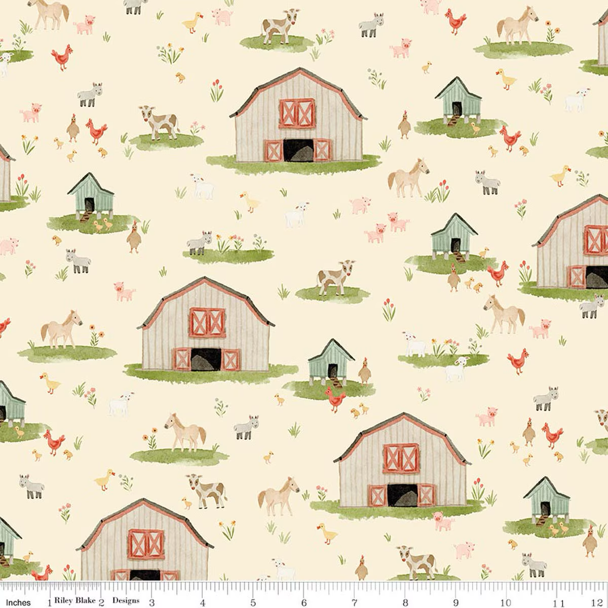 Riley Blake C17940 - Cream  Lil' Farm friends by Kelsey Carlson