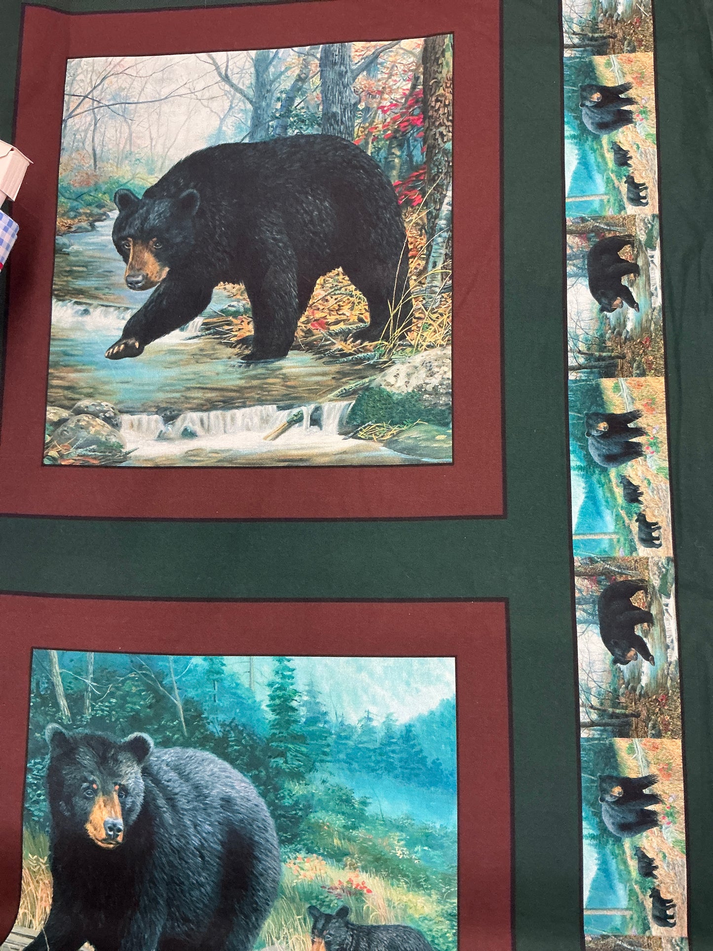 Black Bear Pillow Panel Fabric