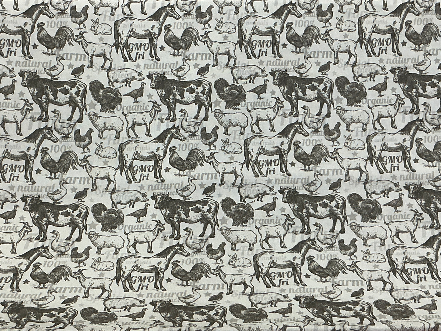 Farm Animals Gray Fabric