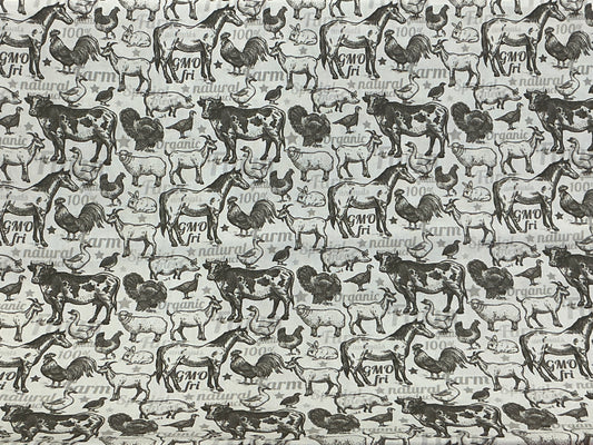 Farm Animals Gray Fabric